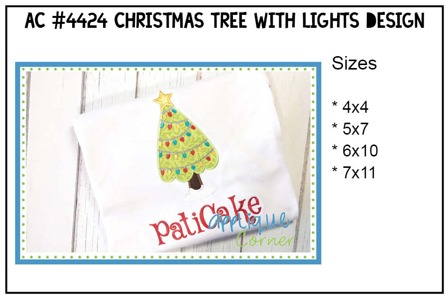 Christmas Tree with Lights Applique Design