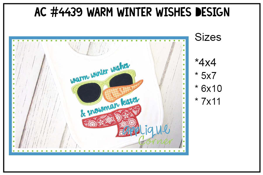 Warm Winter Wishes and Snowman Kisses Applique Design