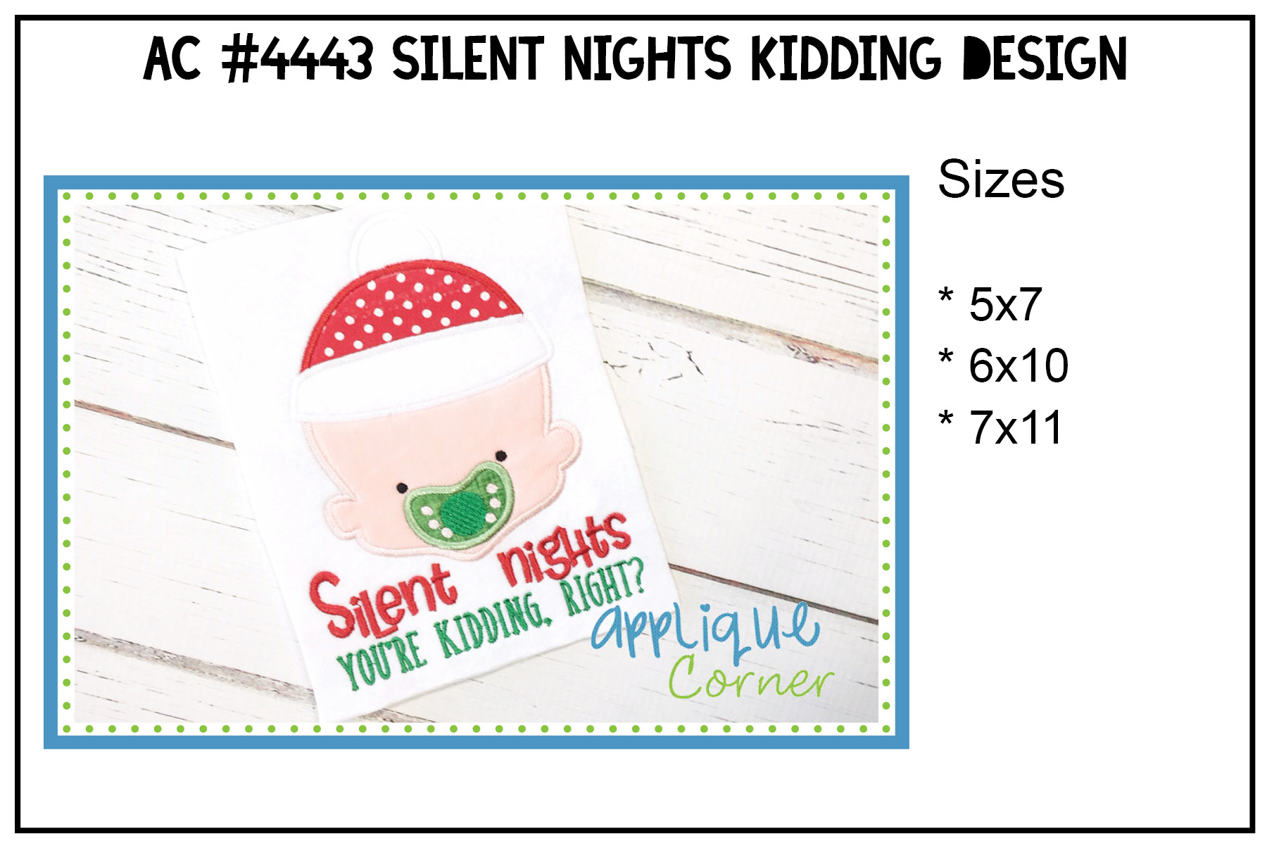 Silent Night Kidding Applique Design