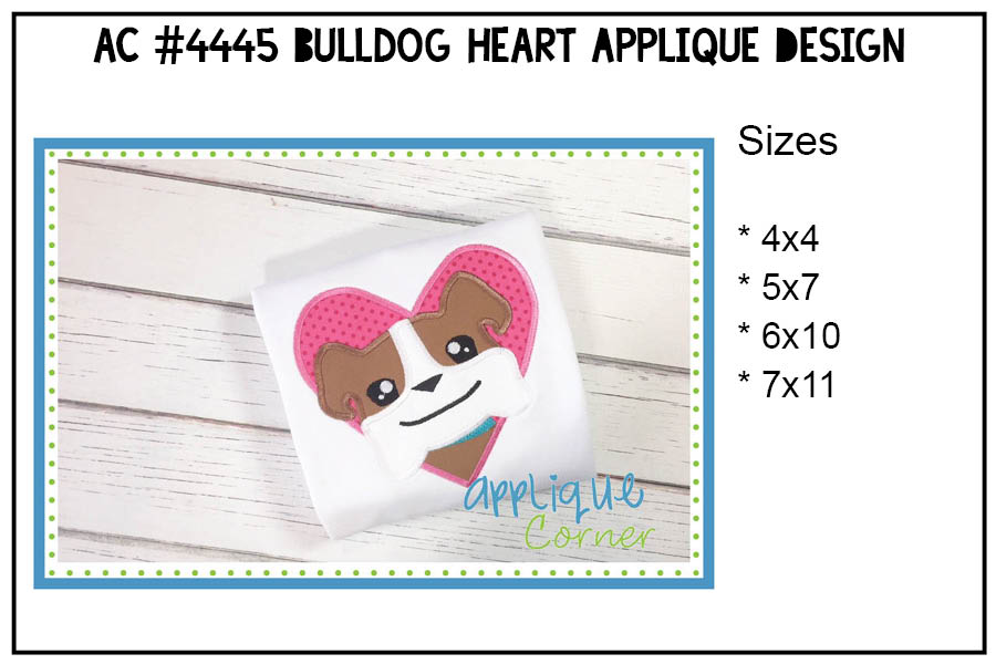 Bulldog Heart Applique Design
