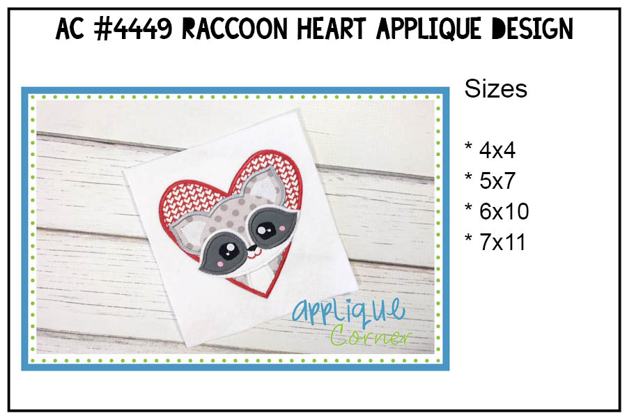 Raccoon Heart Applique Design