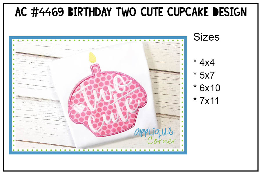 Birthday Two Cute Cupcake Applique Design