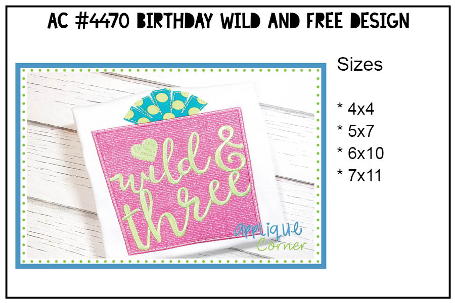 Birthday Wild and Three Applique Design