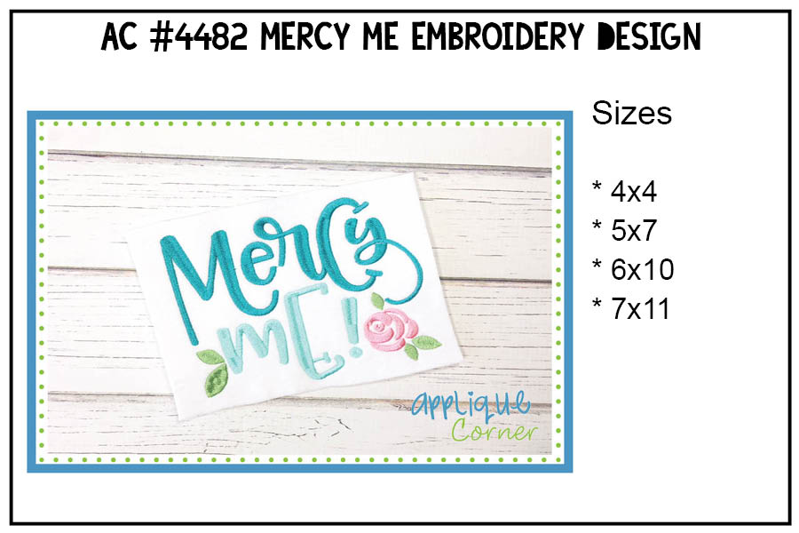 Mercy Me Embroidery Design