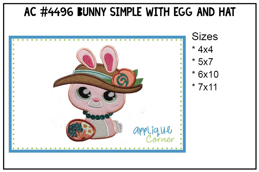 Bunny Simple with Egg and Hat Applique Design