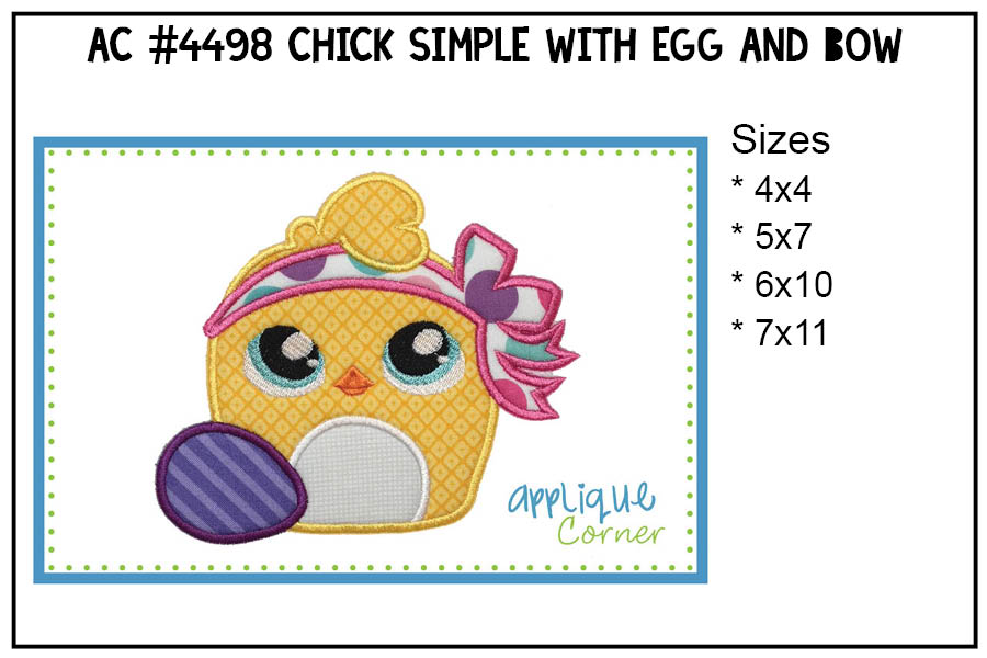 Chick Simple with Egg and Bow Applique Design