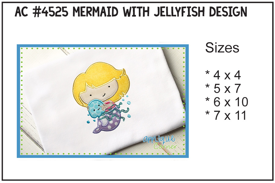 Mermaid with Jellyfish Applique Design