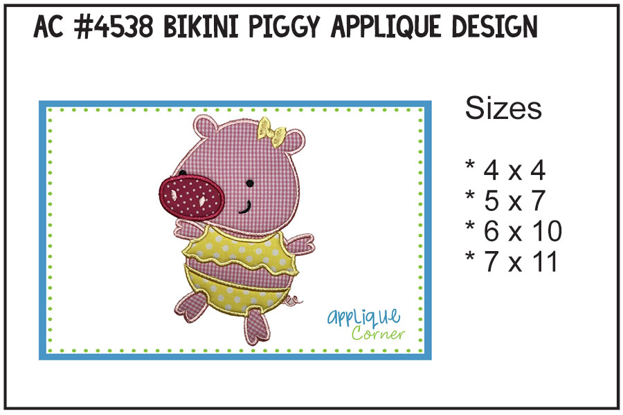 Bikini Piggy Applique Design