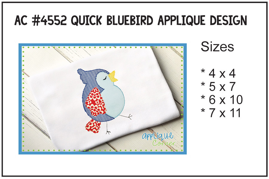 Quick Bluebird Applique Design