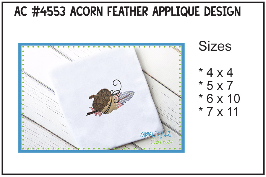 Acorn Feather Applique Design