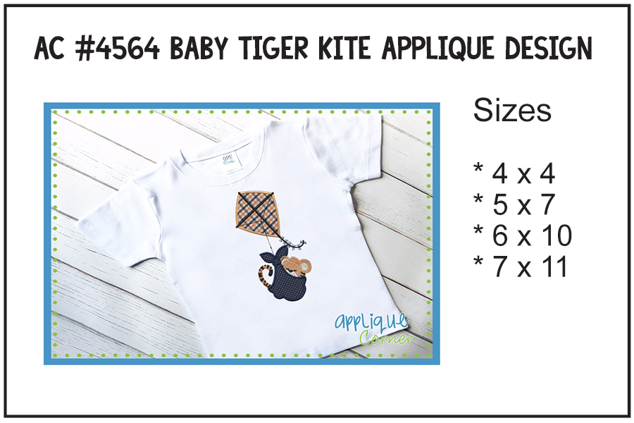 Baby Tiger Kite Applique Design
