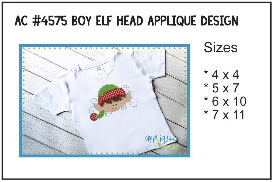 Boy Elf Head Applique Design