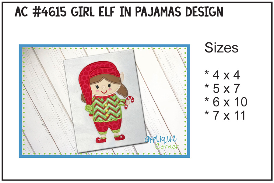Girl Elf in Pajamas Applique Design