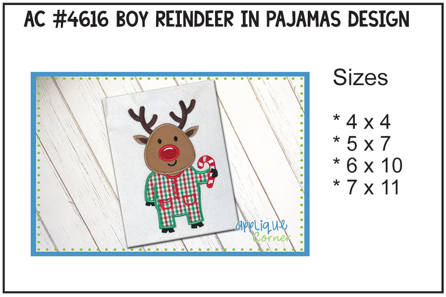 Boy Reindeer in Pajamas Applique Design