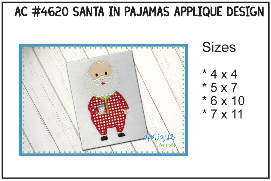 Santa in Pajamas Applique Design
