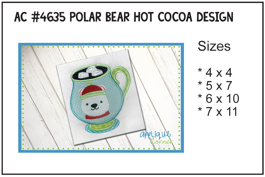 Polar Bear Hot Cocoa Applique Design
