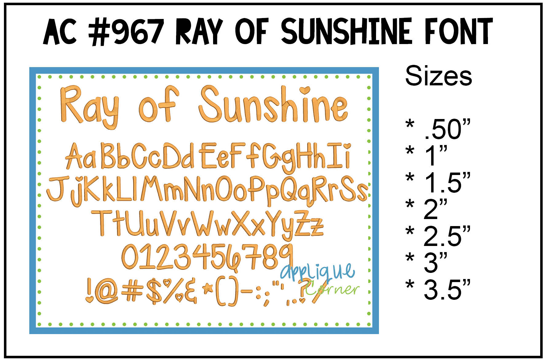 Ray of Sunshine (formerly known as Sunny Day) Embroidery Font