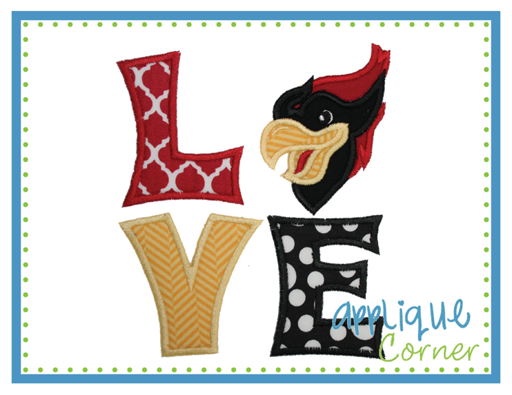LOVE Cardinal Block Applique Design