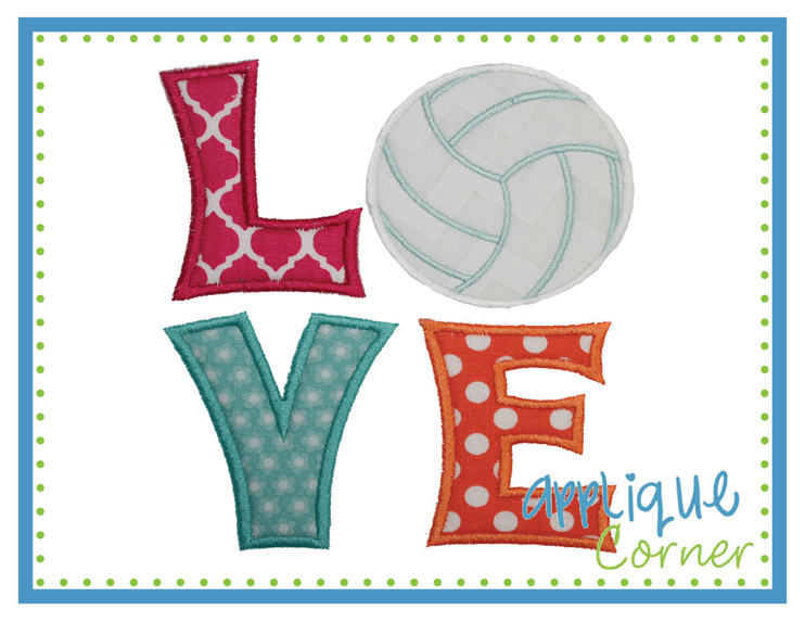 LOVE Volleyball Block Applique Design