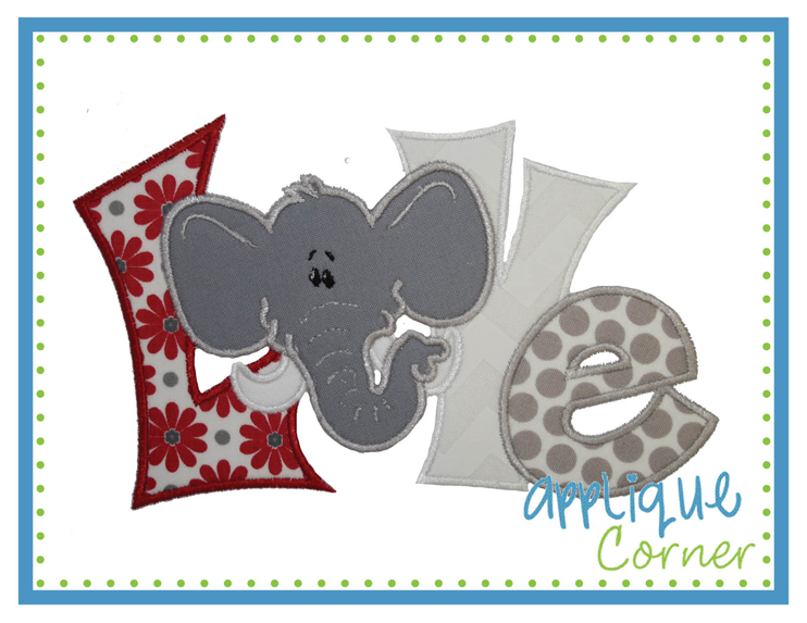 LOVE Quirky Elephant Applique Design