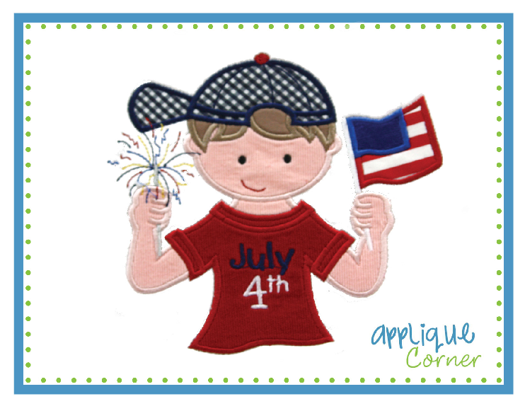 4th of July Boy With Flag Applique Design