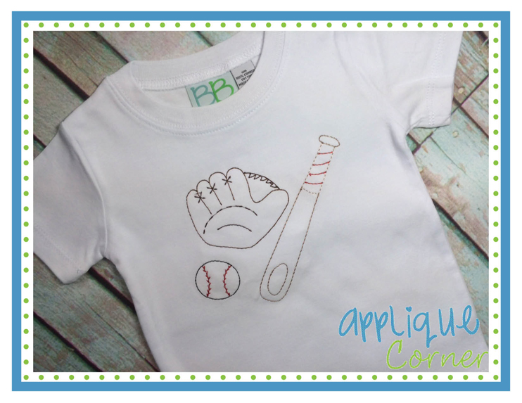 Baseball Set Sketch Embroidery Design
