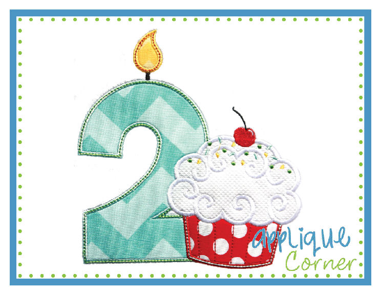 Birthday Number with Cupcake, Numbers 1-9 Applique Design