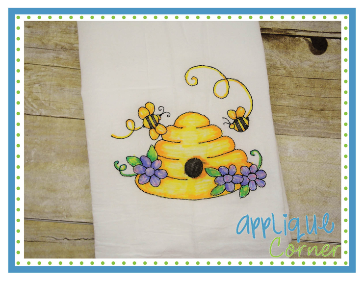 Bee and Hive Sketch Embroidery Design