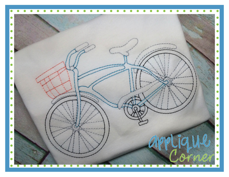Bike with Basket Sketch Embroidery Design