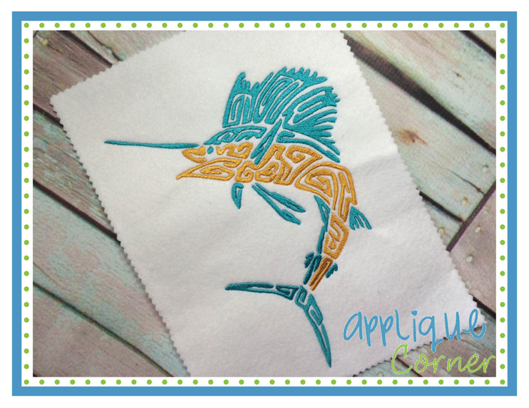 Blue Marlin Swirl Embroidery Design