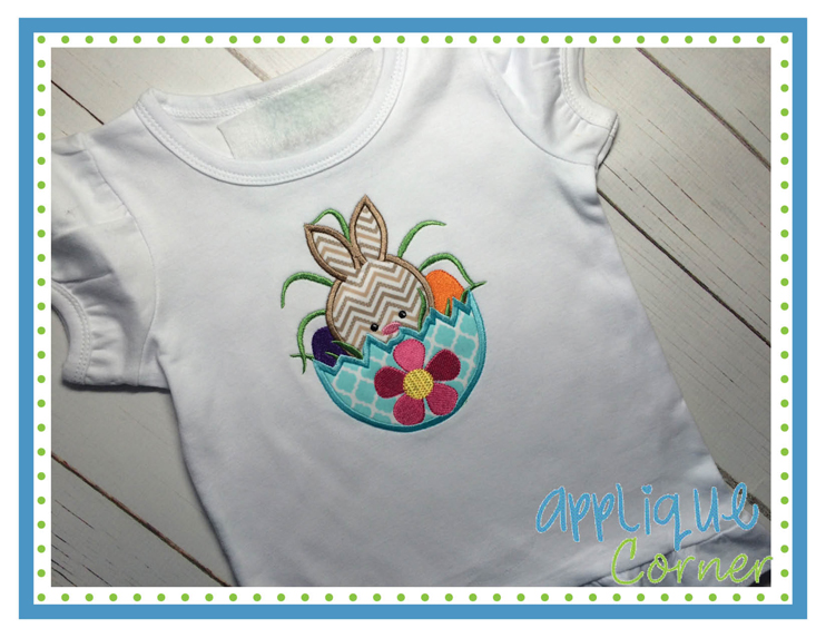 Bunny in Easter Egg with Grass Applique Design