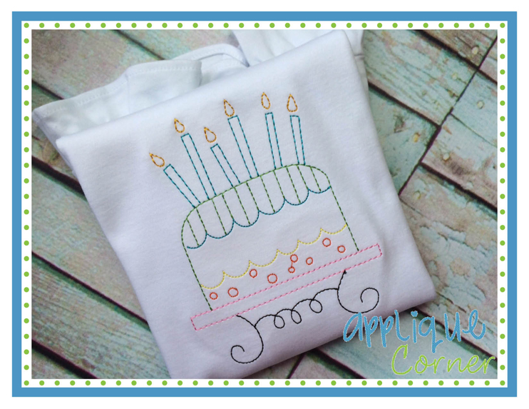 Birthday Cake Candles Sketch Embroidery Design