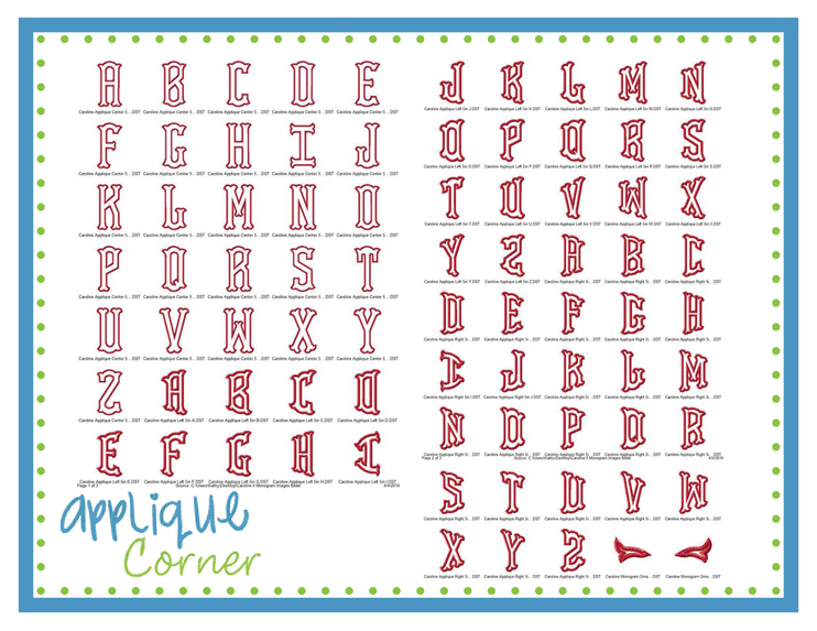 Caroline II Applique Monogram Font and ornaments