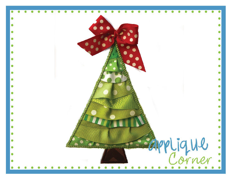 Christmas Tree diagonal Ribbon Applique Design