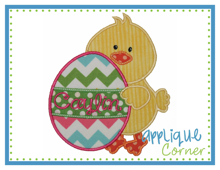 Duckie Holding Easter Egg Applique For Monogram Design