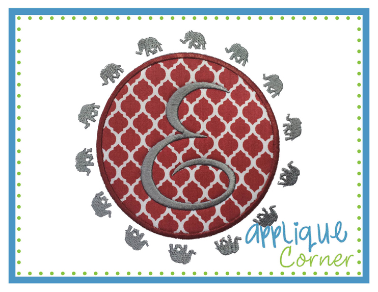 Elephant 2 Filled Border Circle Patch Applique Design