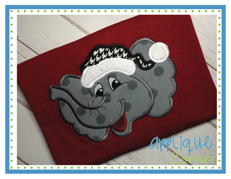 Elephant with Santa Hat Applique Design