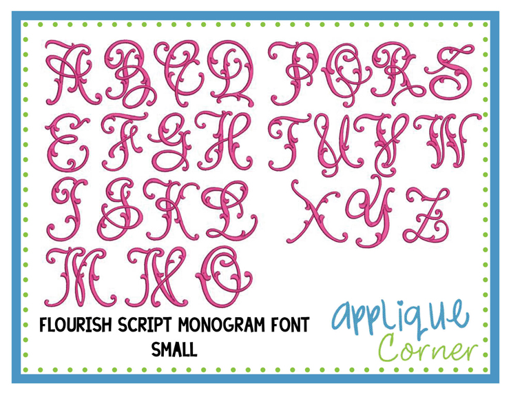 Flourish Script Monogram Embroidery Font SMALL