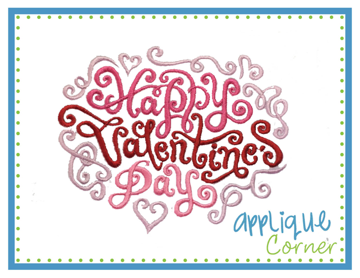 Happy Valentine's Day Swirl 2 Embroidery Design