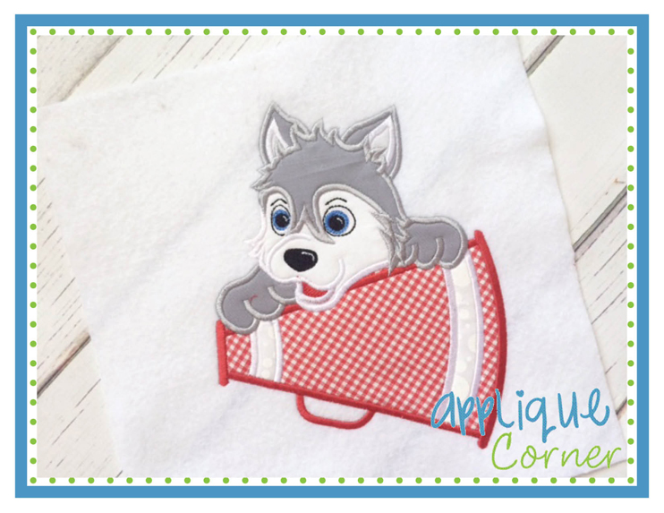 Husky Dog Megaphone Boy Applique Design