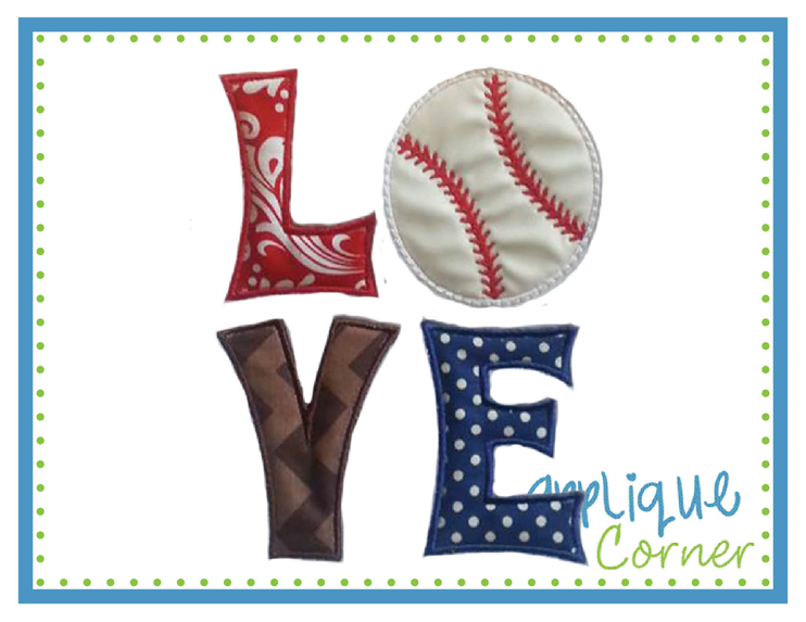 LOVE Baseball Block Applique Design
