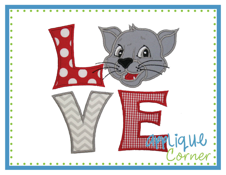 LOVE Cougar Bobcat Boy Block Applique Design
