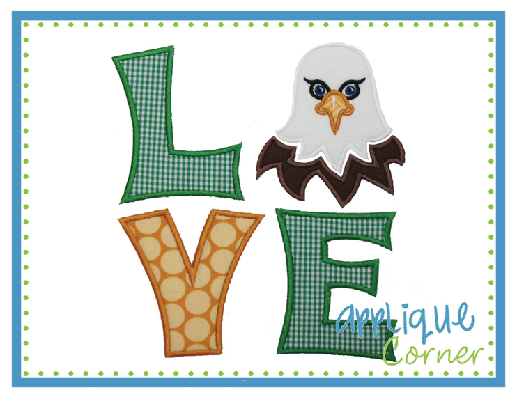 LOVE Eagle Head Block Applique Design
