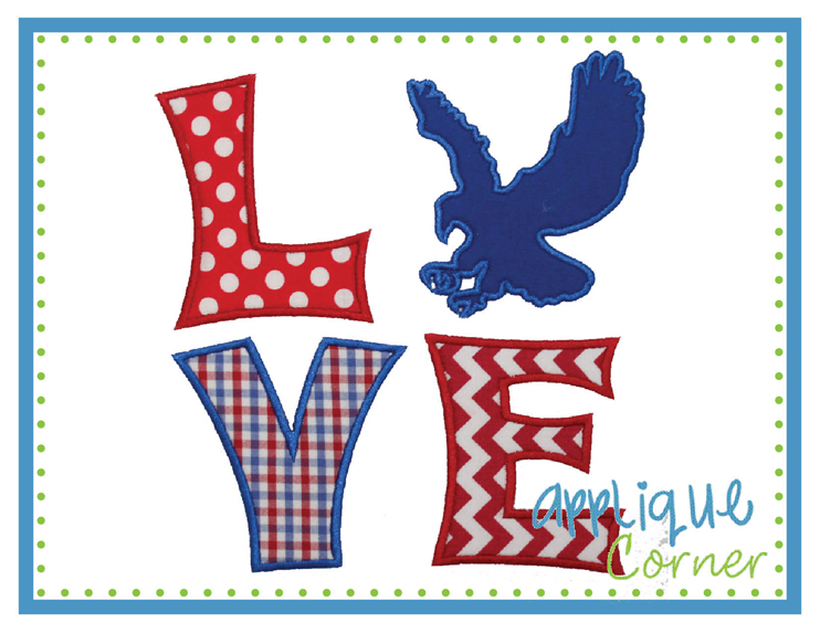 LOVE Eagle Silhouette Applique Design