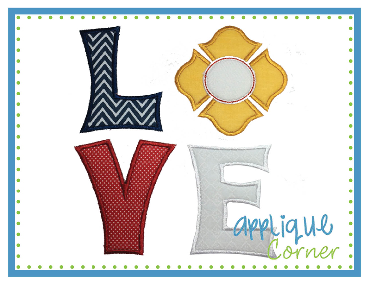 LOVE Firefighter Block Applique Design