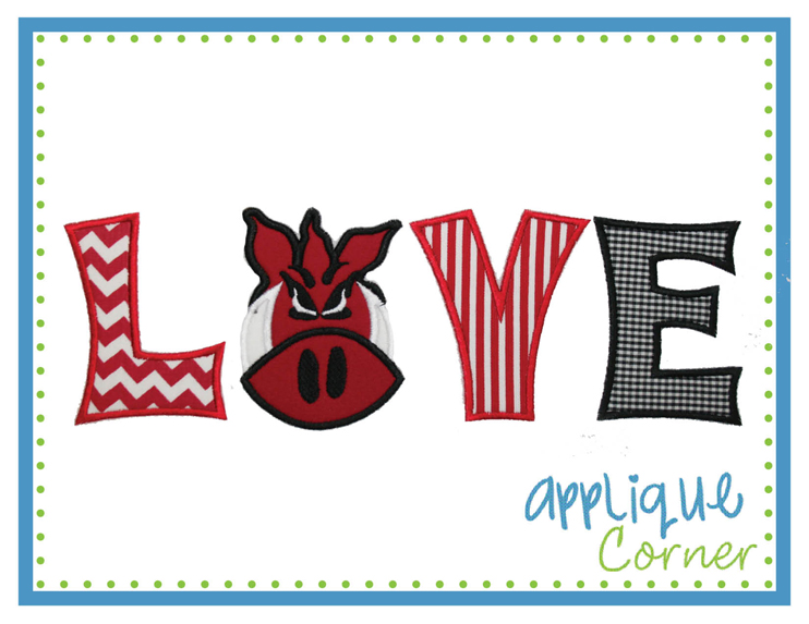 LOVE Pig Horizontal Applique Design