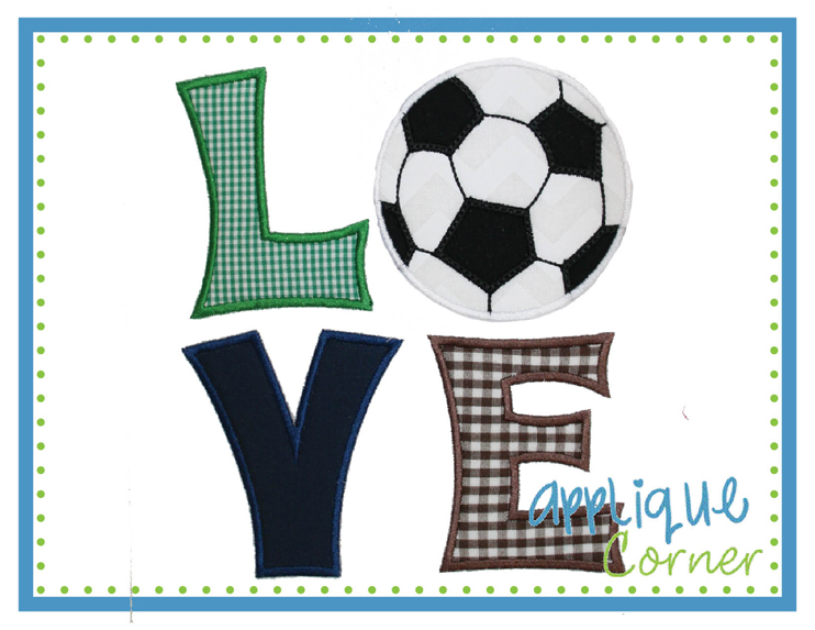 LOVE Soccer Ball Block Applique Design