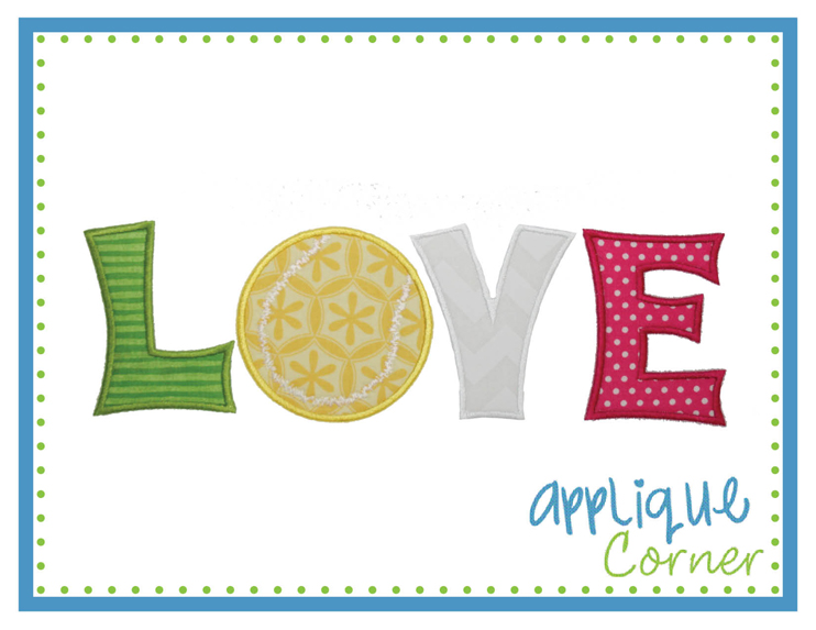 LOVE Tennis Ball Horizontal Applique Design