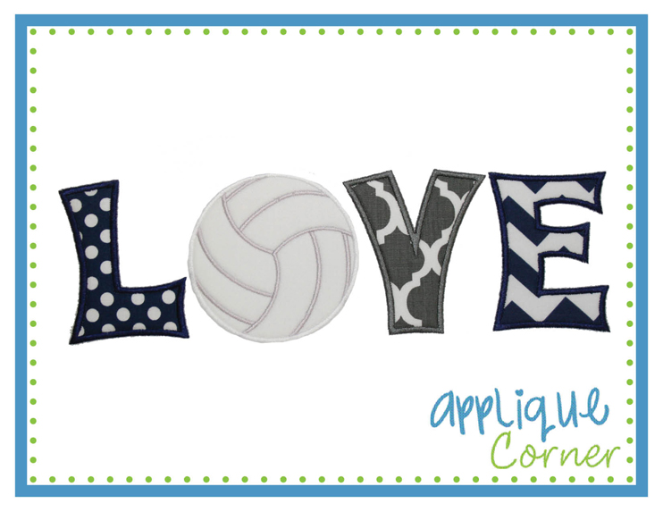 LOVE Volleyball Horizontal Applique Design