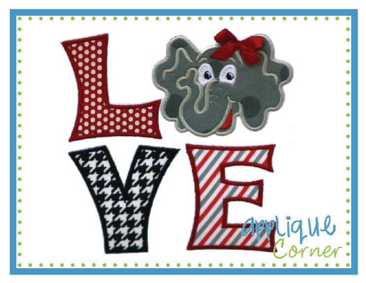 LOVE Elephant Applique Design